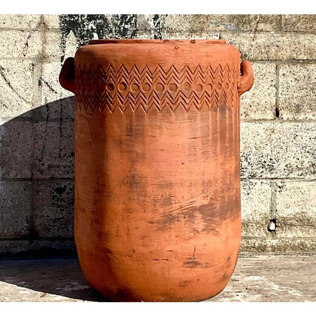 Vintage Boho Chevron Stripe Terra Cotta Planter For Sale - Image 11 of 12