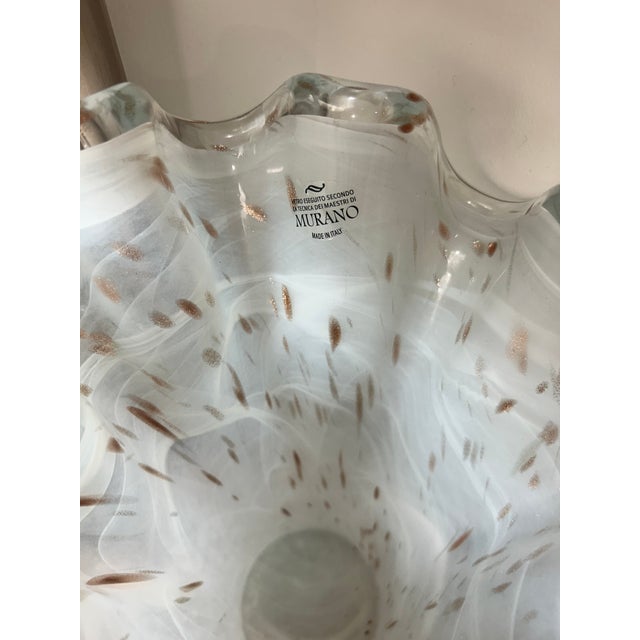 Murano Glass Handkerchief Vase Mid 20th Century 17” Delicate Swirls and Gold Flecks Embedded For Sale - Image 10 of 10