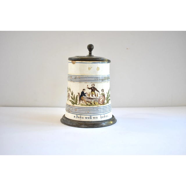 Early 19th Century Antique Early 19th-Century German Pewter-Mounted Faience Tankard For Sale - Image 5 of 11