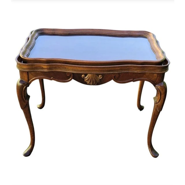 A charming 1940s George IV Style rectangular Carved Mahogany Glass Tray Top Side Table in great vintage condition....