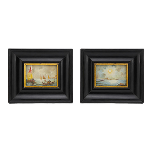 Pair of Venetian Grand Tour Miniature Marine Views in Ebonized Frames