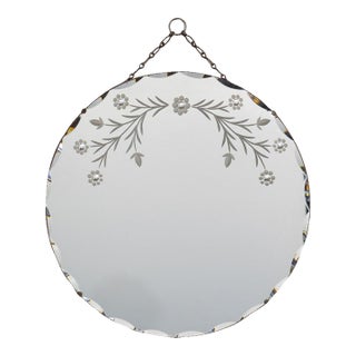 1930s French Art Deco Etched Circular Beveled Mirror For Sale