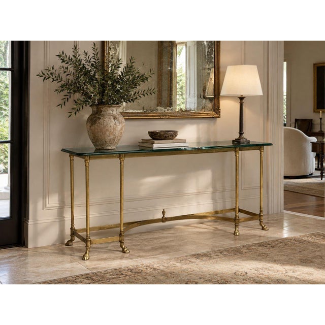 LaBarge, German Mid-Century Modern, Console Table, Brass, Glass, Germany, 1970s A long and narrow console table designed...