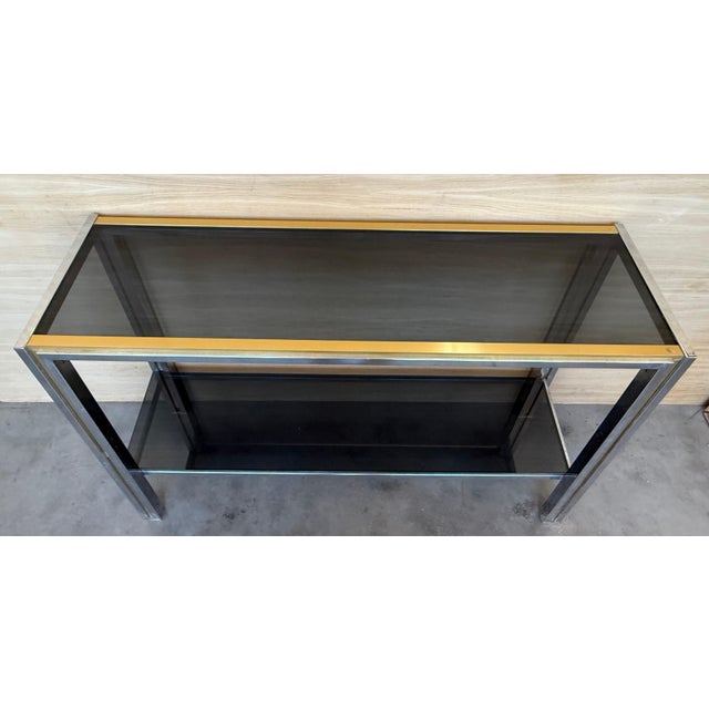 Mid 20th Century Rectangular Romeo Rega Two Tier Console Brass Gold Metal Silver Italian Design For Sale - Image 10 of 18