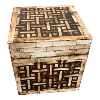 Maitland-Smith Tessellated Bone Trinket Box - Basketweave 6” Square For Sale