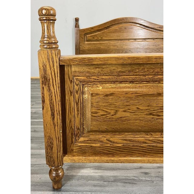 Vintage French Louis XVI Style Oak Double Bed Frame with Carved Headboard For Sale - Image 3 of 13