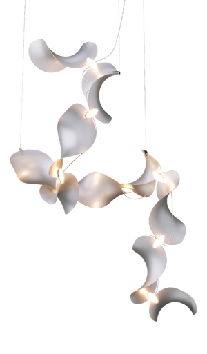 Dune 10 Spiral Chandelier with Silver Anodized Shades from Moss Objects