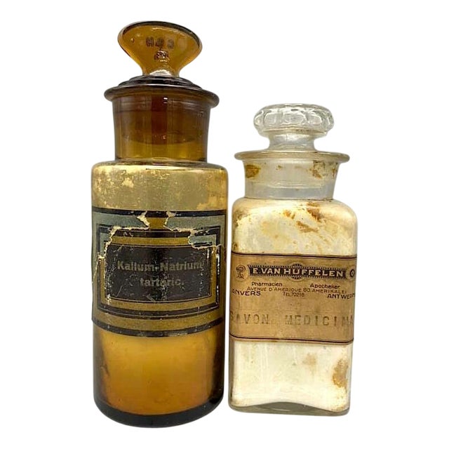 Vintage Pharmacy Bottles, 1920s, Set of 2 For Sale
