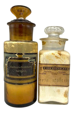 Vintage Pharmacy Bottles, 1920s, Set of 2