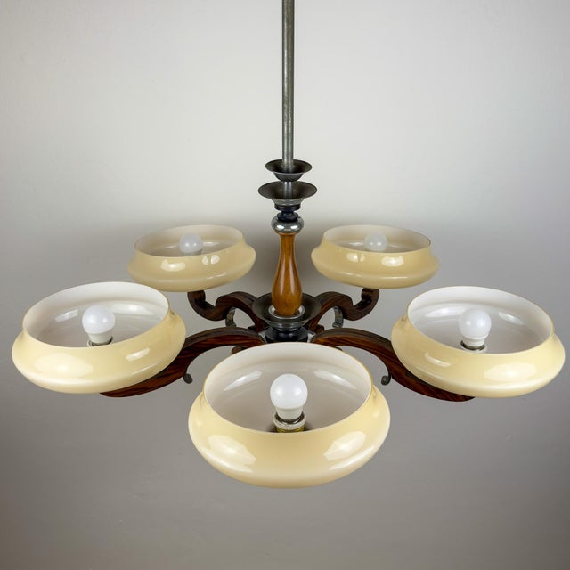 Large Art Deco Chandelier in Glass, Metal, and Wood, Italy, 1950s For Sale - Image 17 of 18
