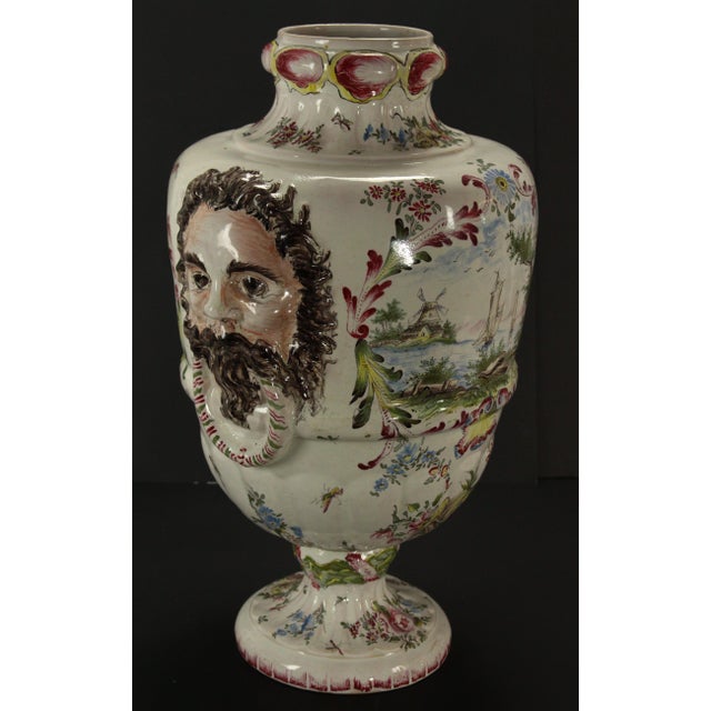 19th Century Hand Painted Faience Lidded Urn Veuve Perrin, France For Sale In Houston - Image 6 of 12