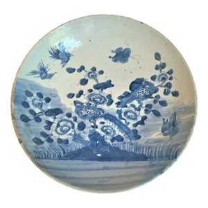 Contemporary Chinoiserie Pheasant Blue & White Large Round Platter