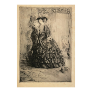 Arthur Allen Lewis Lady With Fan and Dog Etching