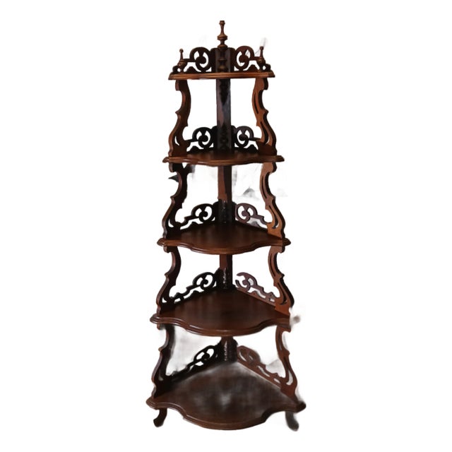 Late 19th Century Victorian Walnut Ornate Five Tier Corner Etagere For Sale