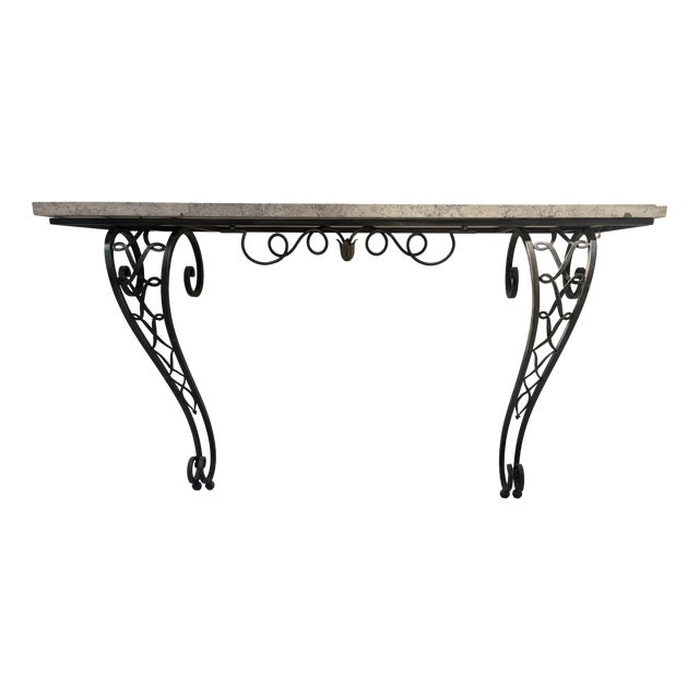 Art Deco Style Console Table in Hammered Wrought Iron, 1900s For Sale