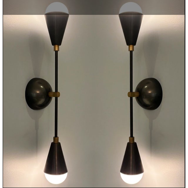 2010s Apparatus Studio Blackened Brass Triad 2 Wall Sconces - a Pair For Sale - Image 5 of 16