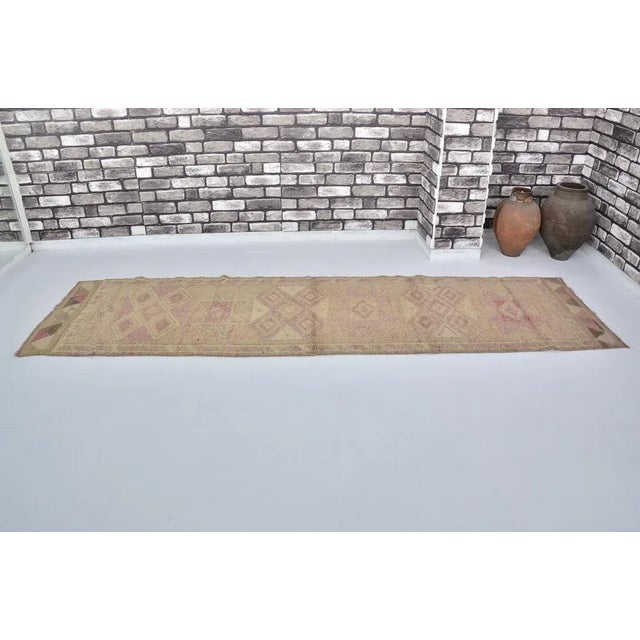 Textile Brown Oushak Runner Long Runner Rug For Sale - Image 7 of 8