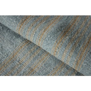 Grain Sack Gray Blue Linen Fabric Grainsack W/ Khaki Stripe 19th Century Textile For Sale