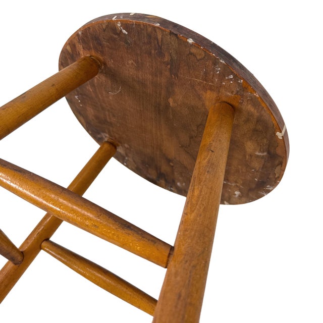 Vintage 1940s Pair of (2) 29.25" Tall Wood Artist Studio Stools For Sale - Image 13 of 18