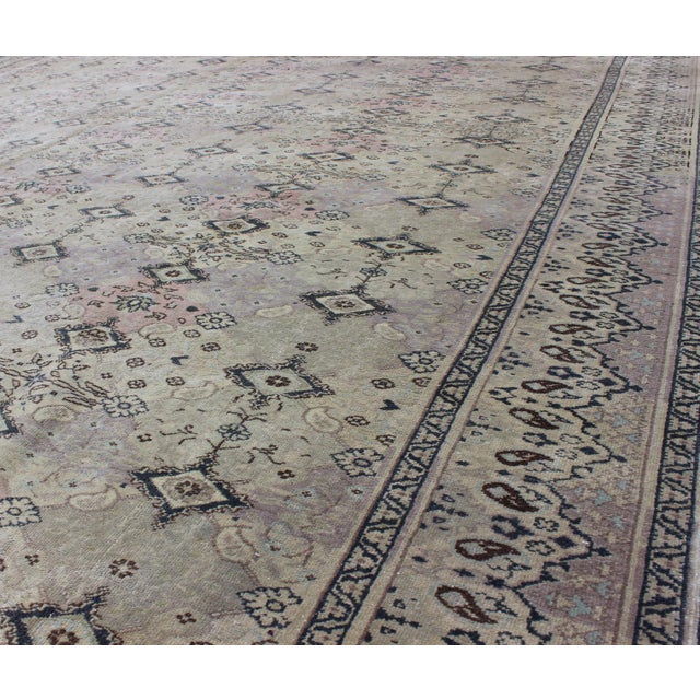 Textile Antique Turkish Sivas Rug With Subtle Pink, Cream, and Navy Accents 9'7 X 12'6 For Sale - Image 7 of 8