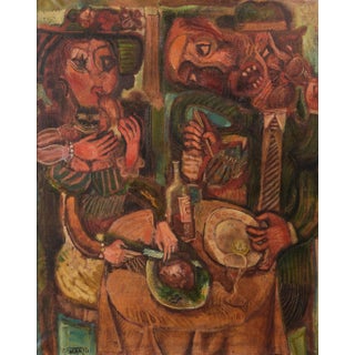 Couple Having Lunch, 1972, Oil on Canvas, Framed For Sale