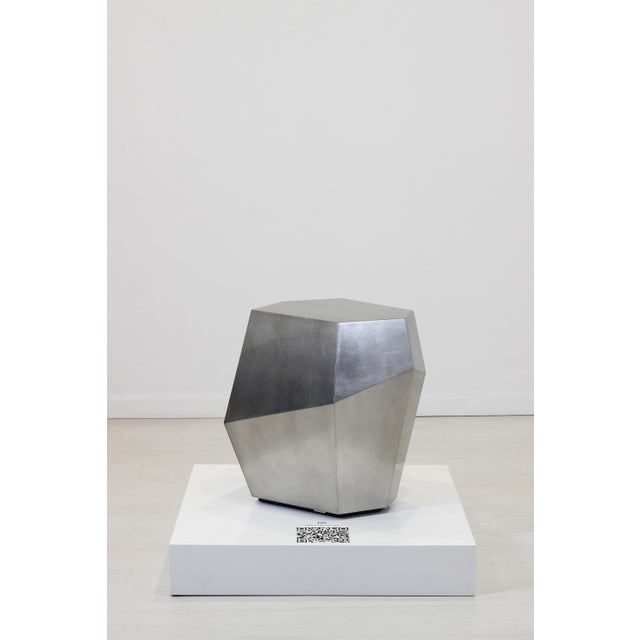 Three Rocks High Side Table in Aged Silver Leaf from Insidherland For Sale - Image 4 of 5