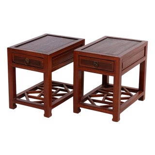 Pair of Antique Chinese End Tables, Early 20th Century, Lattice Shelf For Sale