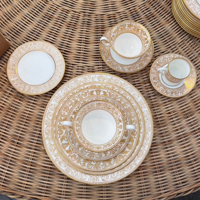 114-Piece Wedgwood Florentine Gold Dragon Dinnerware Set, Service for 12 Plus Extras An exceptional 114-piece Wedgwood...