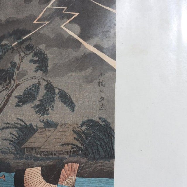 1920s Hiroaki Takahas Japanese Woodblock Print “Thunderstorm at Tateishi” Signed C1925 For Sale - Image 4 of 5