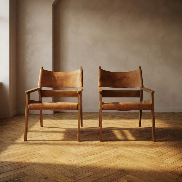 1940s Vintage Wooden Armchairs with Leather Upholstery, 1940s, Set of 2 For Sale - Image 5 of 13