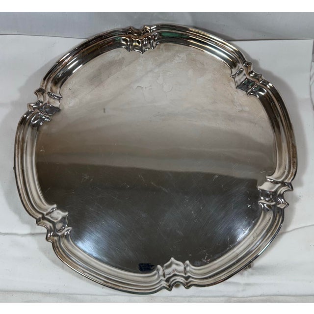 Antique Edwardian Cooper Brothers Scalloped Edge Silver Plate Serving Tray With Falcon Talon Shaped Feet From England - Circa 1900 For Sale In Dallas - Image 6 of 10