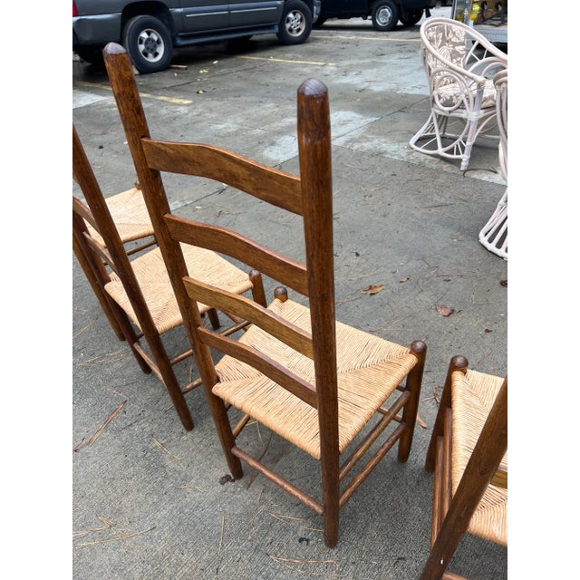 Wood 1970s Vintage Collection of Ladder-Back Chairs- Set of 4 For Sale - Image 7 of 12