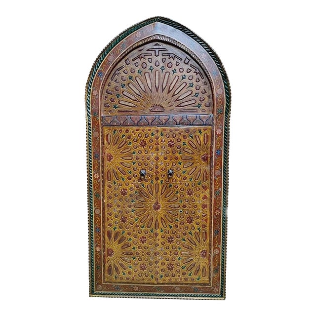 Vintage Moroccan Arabesque Design Hand-Painted Wall Hanging W/Doors 58.5" H For Sale
