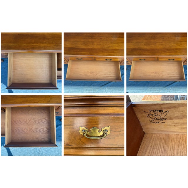 Brown Vintage Statton Queen Anne Solid Cherry 3 Drawer Locking Sideboard or Buffet For Sale - Image 8 of 17