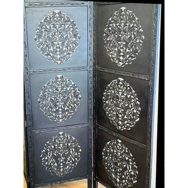 Transitional 1970s 3 Panel Detailed Teak Room Divider Screen For Sale - Image 3 of 5