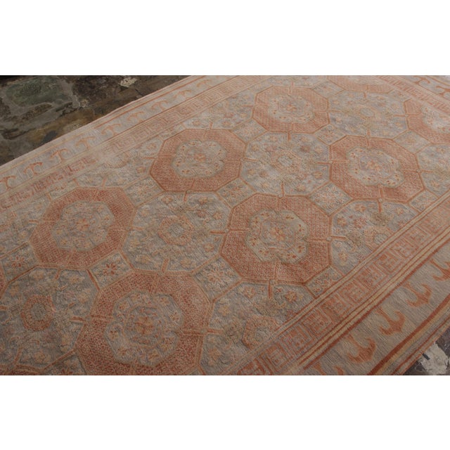 Textile Rug & Kilim’s Khotan Style Rug in Blue and Orange Geometric Pattern For Sale - Image 7 of 8