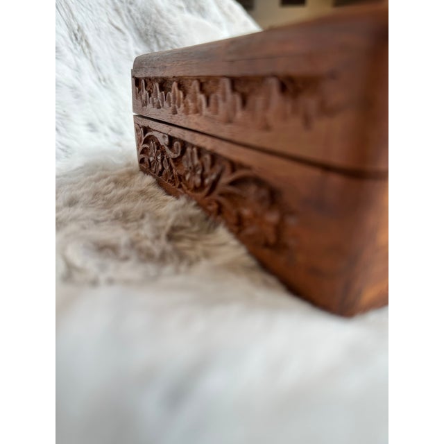 Vintage Hand Carved Wooden Box with Brass Inlay For Sale - Image 6 of 12