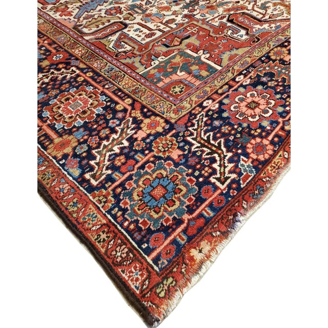 Red Antique Persian Heriz Handmade Wool Rug 10x13 For Sale - Image 8 of 11