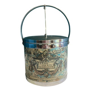Mid-20th Century Vintage Ice Bucket With Old World Map Design For Sale