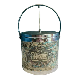 Mid-20th Century Vintage Ice Bucket With Old World Map Design