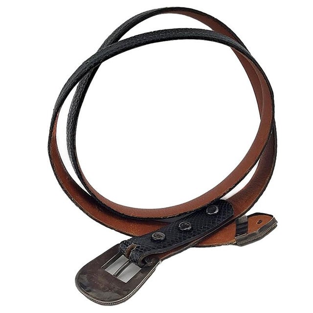 Rare Native American Zuni C & D Cooche Cooeyate Signed Inlay Sterling 2 Pc Ranger Lizard Belt For Sale - Image 9 of 10