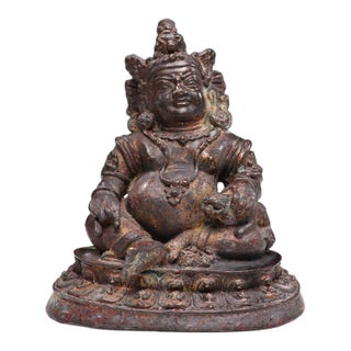 Late 19th Century Gilt Bronze Yellow Jambhala Statue, Buddhist Wealth Deity, 1.3kg For Sale