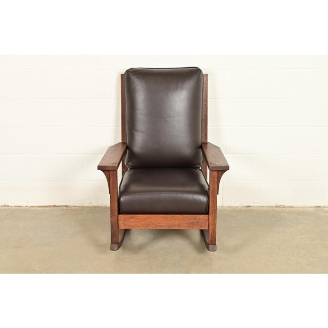 Mission Gustav Stickley Antique Mission Oak Arts & Crafts Rocking Chair, Circa 1910 For Sale - Image 3 of 14