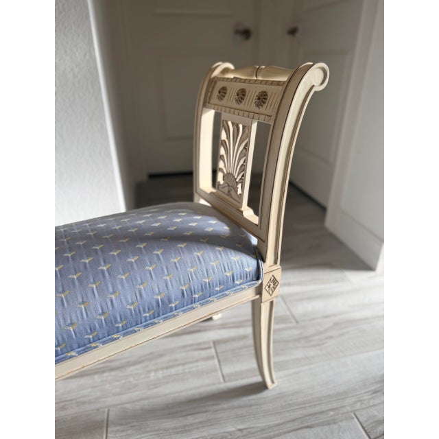 Late 19th Century French Directoire Style Painted Bench With Light Blue Upholstery For Sale - Image 10 of 10