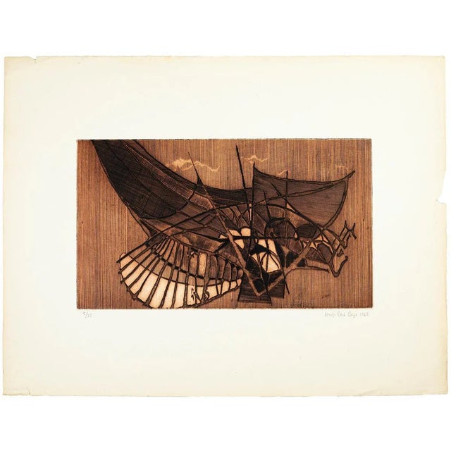 Image dimensions: 25 x 43.5 cm. Une Aile is a beutiful etching and aquatint on paper, realized in 1962 by the French burin...
