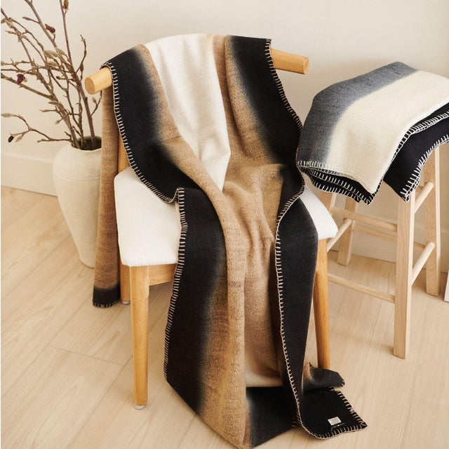2020s Siro Brown and White Ombre Textured Throw in Hand Spun Merino and Hand Stitched Hem For Sale - Image 5 of 9