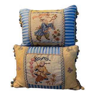Vintage Chinoiserie Needlepoint Pillows - a Pair For Sale