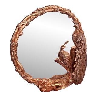 Mid 20th Century Italian Hollywood Regency Gilded Large Round Peacock Mirror For Sale