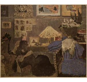1948 After Édouard Vuillard "Interior With Woman in Blue" Vintage Parisian Offset Lithograph