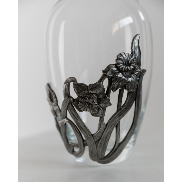 Vintage Glass Vase with Hand-Cast Pewter Daffodil Decoration, 1970s For Sale - Image 3 of 14